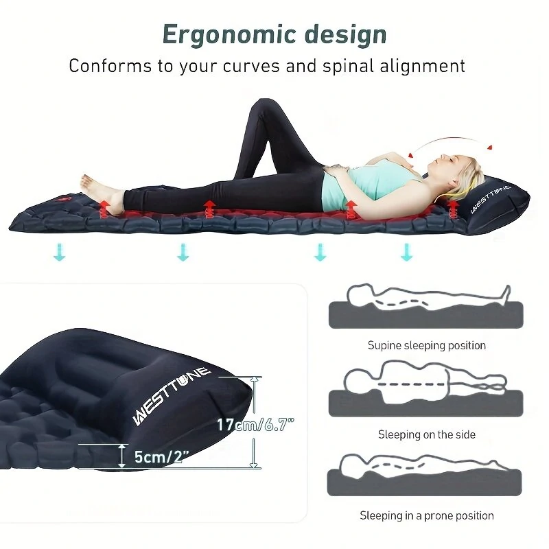 (image for) IPRee® Lightweight Inflatable Sleeping Pad Mattress with Pillow for Comfortable Hiking Camping Compact Sleep Air Mattress